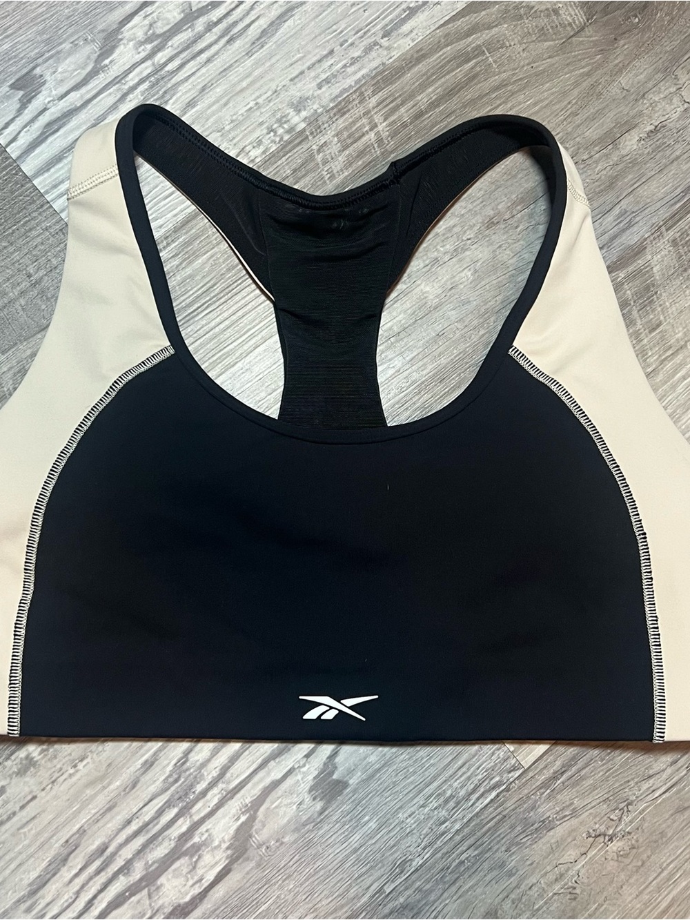 Reebok Black and Cream Racerback Sports Bra